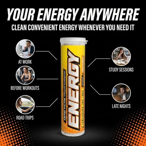 Image of Xero Picks Energy Caffeine Flavored Toothpicks B12 for Focus & B6, 60 Picks (Pack of 3) (Tangerine) Sugar-Free Alternative to Energy Mints & Gum - Kosher