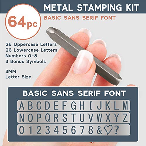 Metal Stamping Kit, 64 Piece Punch Set - Number & Letter Stamps for Metal, Jewelry, Wood, Leather & More - Thumbnail 3