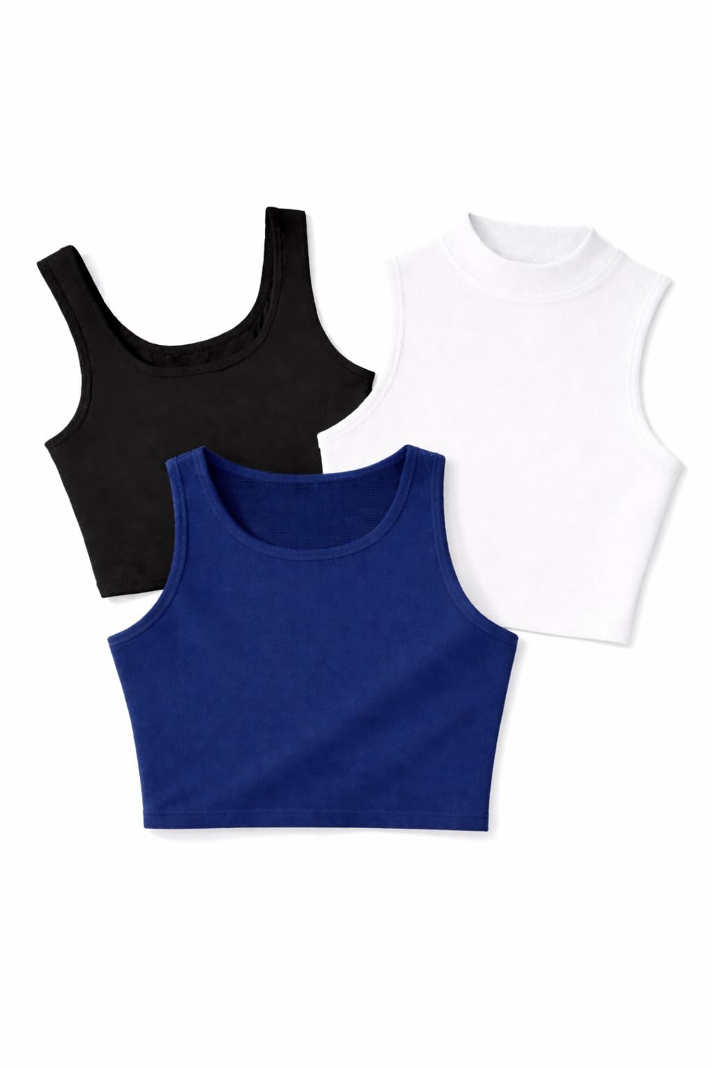 Toochki Maglietta corta da donna, per sport, casual, rotonda, quadrata, collo alto, in cotone, confezione da 3