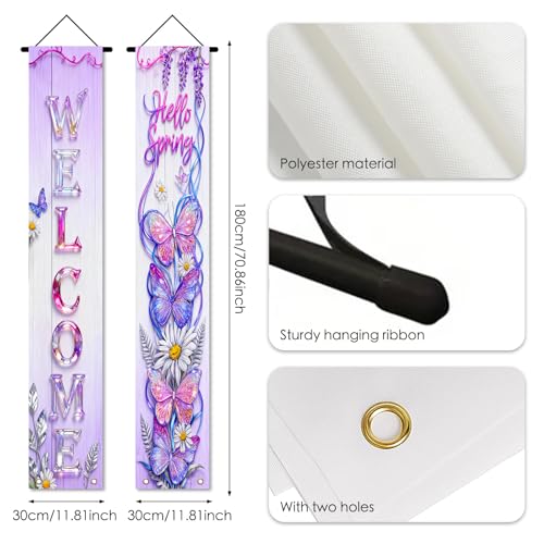 Image of Nuxovilar Front Door Porch Sign Entrance Banner Set 12x71in Polyester
