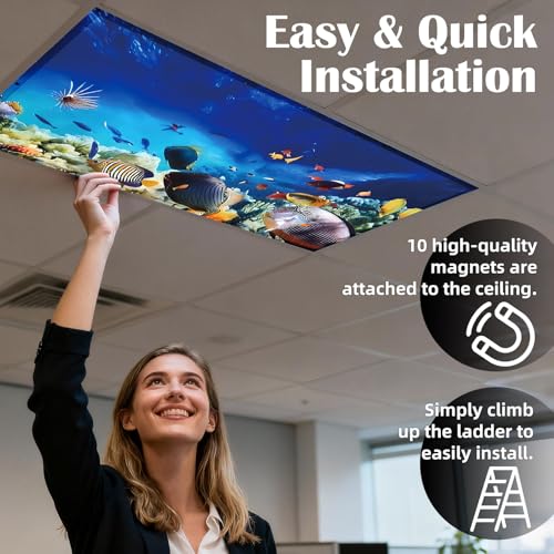 Image of ANGSYLTH 8 Pcs Fluorescent Light Covers - 4 x 2 Feet Covers for Ceiling Lights, 8 x 10 Magnetic Light Filters for Classroom, Office, Hospitals (Underwater World)