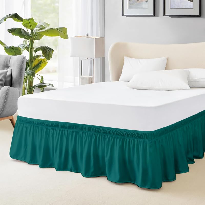 Microfiber Around Skirt | Solid Easyfit King Size 15 Inch Drop Tailored Wrinkle Fade Resistance Soft Fabric Stylish Design Bedskirts- (Teal, 76 * 80 in)-image-34
