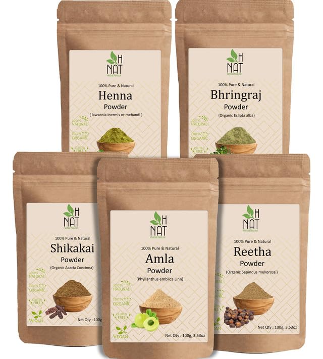 H NAT Amla, Reetha, Shikakai, Bhringraj, & Heena Powder | Pure & Natural | Hair Mask, Dry Hair Wash | For Long Hair, Strong & Natural Looking Hair Combo Pack 5 of 100 Gram Each (500gm)-image-40