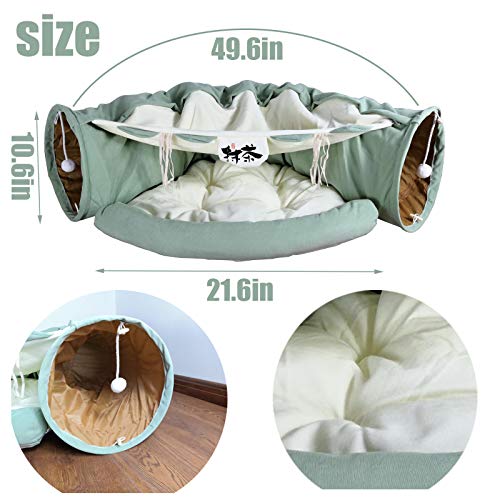 Image of LEFTSTARER 2-in-1 Collapsible Cat Tunnel for Indoor Bed and Hideout - Pet Dog Rabbit Bunny Ferret Tunnel Tubes Toys with Removable Washable Mat, Tower Wheel Stuff