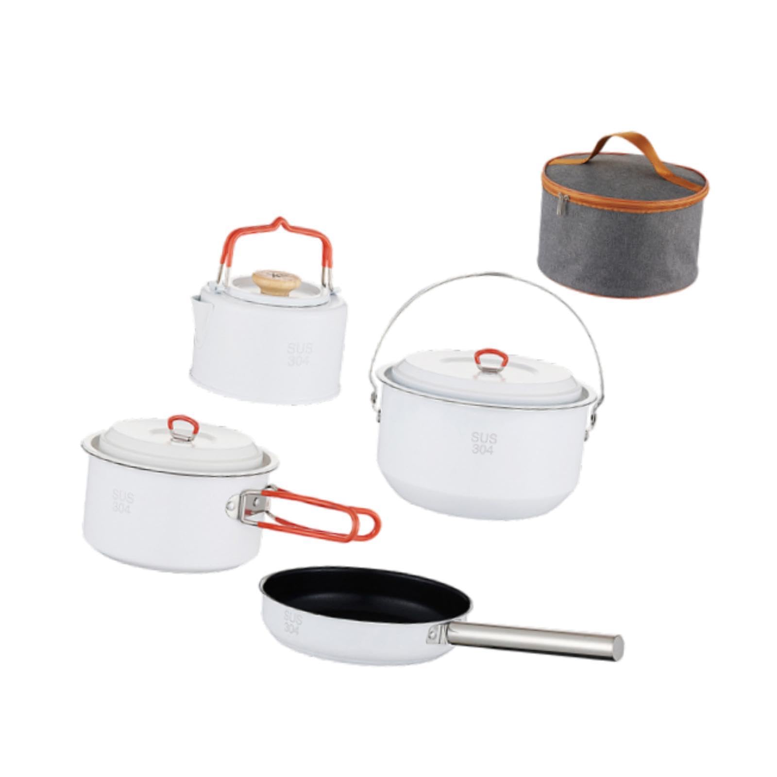 kowaku 4 Pieces Camping Cookware Set Fry Pan Kettle Kitchen Utensils Camping Pot and Pan Outdoor Cook Gear for Hiking Fishing Travel