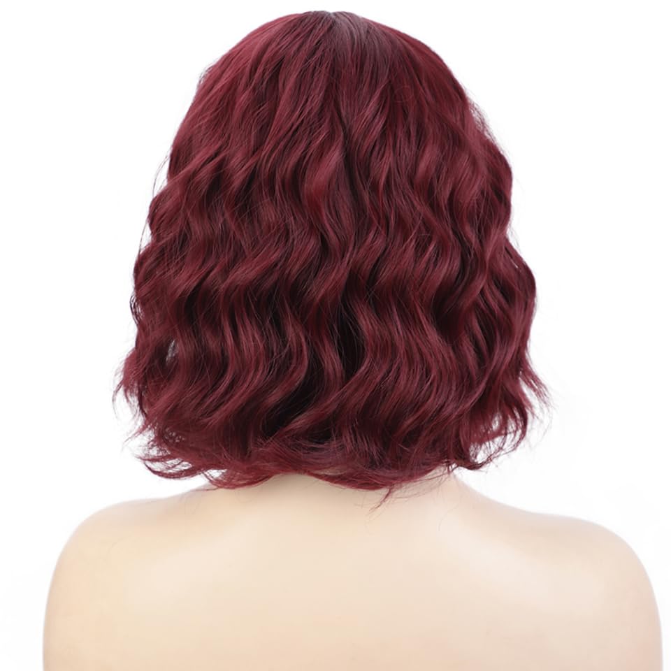 PORSMEER Short Wavy Curly Bob Red Wig with Fringe Natural Looking Synthetic Hair Wigs for Women Cosplay Party Or Daily Wear - Image 4