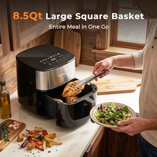 Image of Air Fryer 8 in 1, XL 8.5 QT Large Airfryer with View Windows,MAX 400℉ for Crispy, 85% Less Oil, Fast Roast, Preheat, Shake, Bake, Non-Stick Basket for Easy Clean, With Professional Recipes