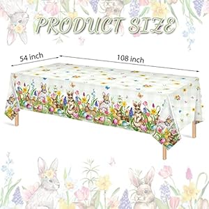 Riakrum 3 Pcs Easter Tablecloth Rectangle Plastic Bunny Eggs Table Cover Floral Table Cloth for Happy Easter Spring Holiday Party Decoration and Supplies 54 x 108 Inch Floral Bunny
