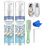 Ourdort 2 Stuck Sneaker Reiniger,Sneaker Cleaner,Sneaker Reinigungsset mit Bürste,Handtuch und Schwamm,Sneaker Reiniger Weiß,Schuhreiniger Schaum zum Entfernen von Flecken und Schmutz,2x100 ml