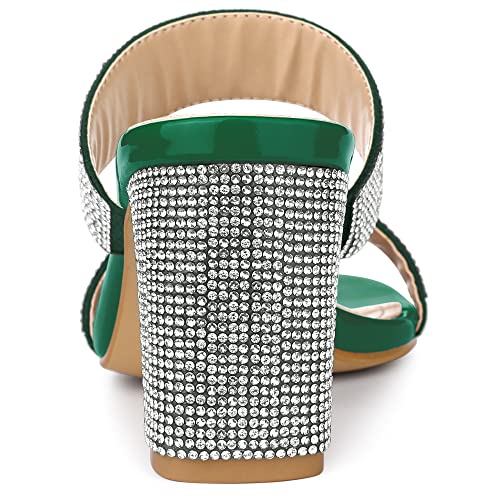 Allegra K Allegra K Women's Rhinestone Chunky Heel Green Slides Sandals 7 m US