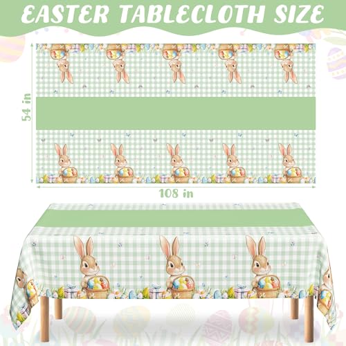 Image of QZYL 3 Pack Easter Tablecloths, 54 inch x 108 inch Disposable Easter Decorations, Sage Green Bunny Plaid Spring Tablecloth, Rectangle Plastic Easter Table Cloth with Easter Party Decorations Supplies Favors