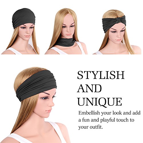 Moko Versatile Lightweight Sports Headband, Breathable Sweat Wicking Multi-Use Headwear, Elastic Knotted Hair Band Soft Turban Head Wrap, For Workout, Running, Yoga, Fitness, Casual, Fashion - Black #TOP3
