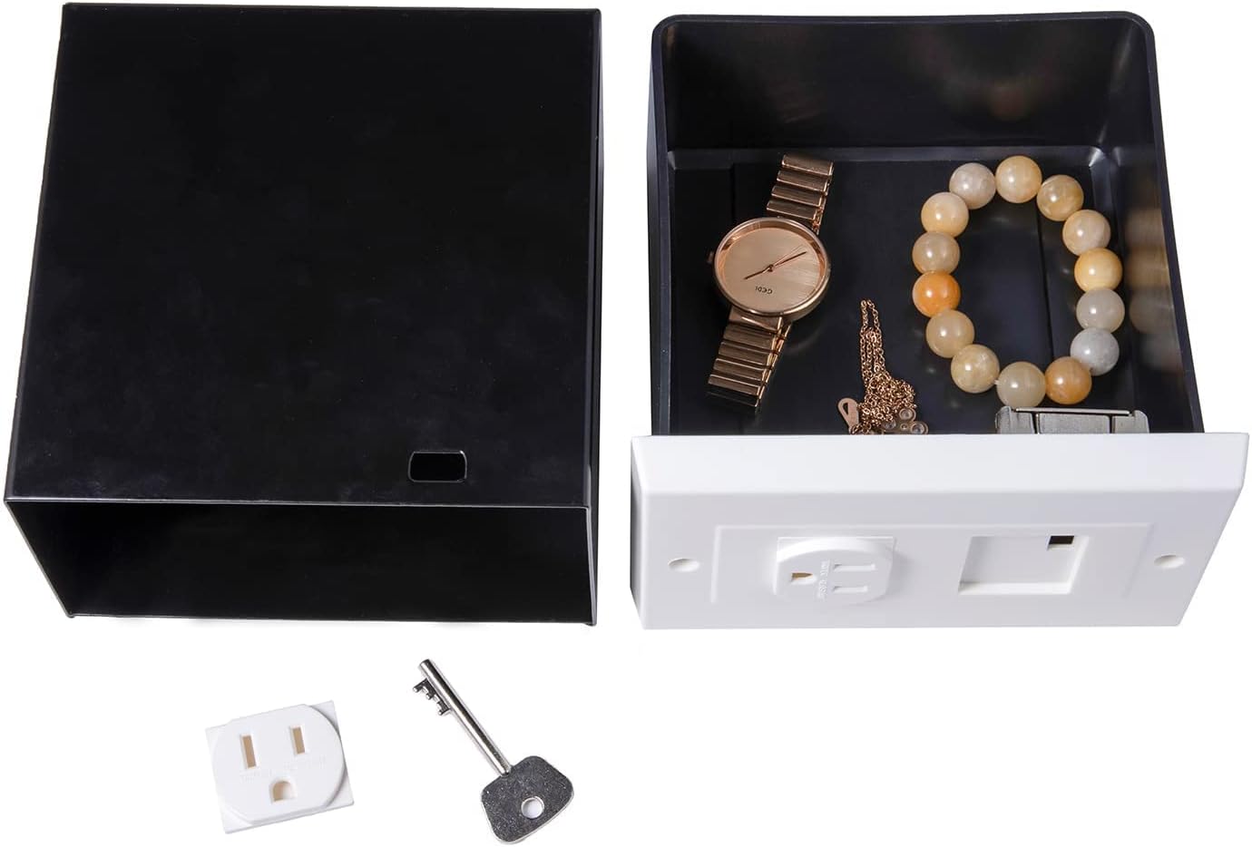 American Outlet Wall Safe Security Secret Hidden Box Covert Safe as the Socket in Plain Sight, Secures Jewelry, Valuables, Cash, Metal Shell, 6.7x6.7x3.9 Inches
