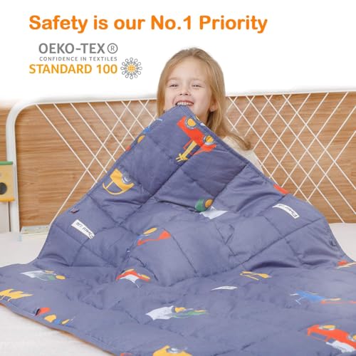 Image of Uttermara Weighted Blanket 7 lbs, Ultra Cozy Minky Fleece and Cotton Sided with Cartoon Patterns, Reversible Heavy Blanket Great for Sleeping, 36x48 inches, Blue Car World