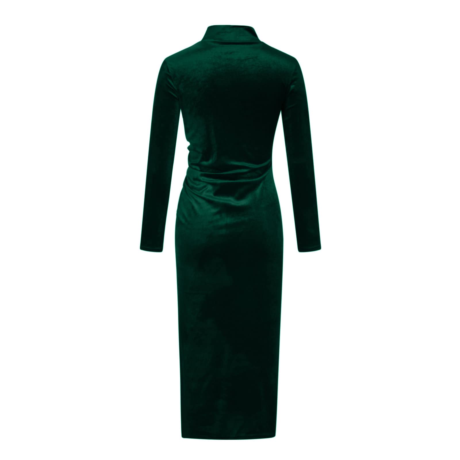 Robe vintage en velours avec col en V et col roulé - Manches longues - Robe de soirée moulante - Robe de bal élégante et rétro, 1056-vert, M