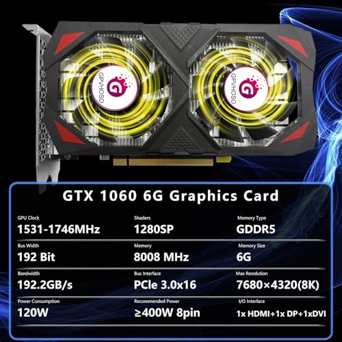 GTX 1060 6GB Graphics Card GDDR5 192Bit 4K VR Ready Video Cards with Dual Cooling Fans, Support Direct X12 PCIe3.0 * 16 HDMI DVI DP, High Performance for Gaming and Creative Work - Image 4