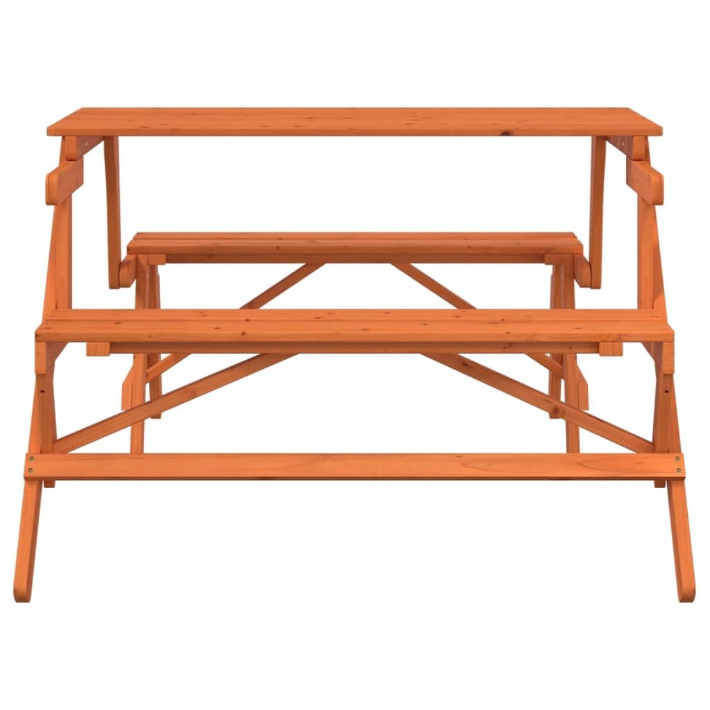 Gecheer Tavolo da Picnic con Panche in Legno Abete 2-in-1, Convertibile da Tavolo a Panca con Schienale, 110x133x72 cm, Legno Massello di Abete, per Cortile Giardino Esterno