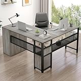 LVB Reversible Gray L Shaped Corner Desk, Farmhouse Wood Computer Desk with File Drawers Cabinets, Large Work Study Executive Home Office Desk with Storage Shelves for Bedroom, Light Grey Oak, 59 Inch
