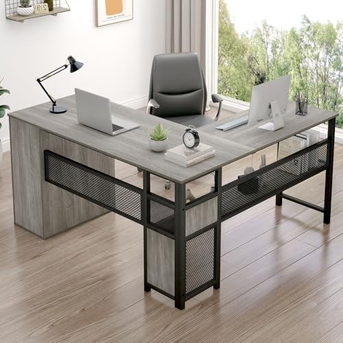 LVB Reversible Gray L-Shaped Corner Desk with Storage