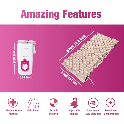 Image of AMKAY Anti-Decubitus Bubble Air Mattress with Electric Pump for Bedsore Prevention - Alternating Pressure Medical Grade Bubble Pad for Patients, Alpha Bed Mattress, Beige - 1 Year Replacement Warranty
