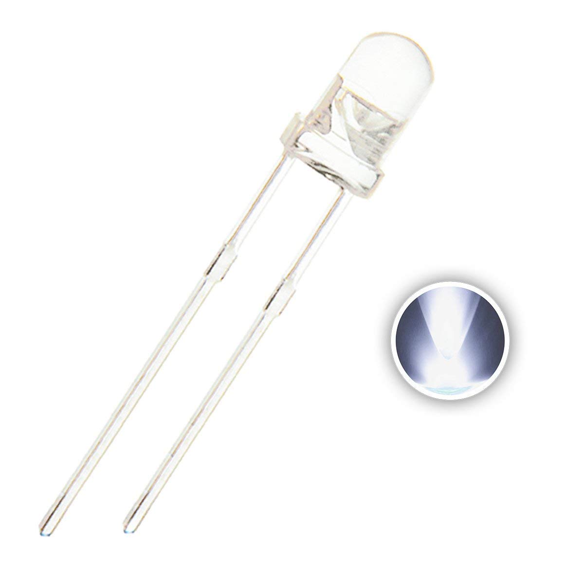 GZLMMY 300pcs 3mm 2 Pins LED Diode Lights (Clear Round Transparent DC 2V 20mA) Lighting Bulb Lamps Electronics Components Light Emitting Diodes (White)