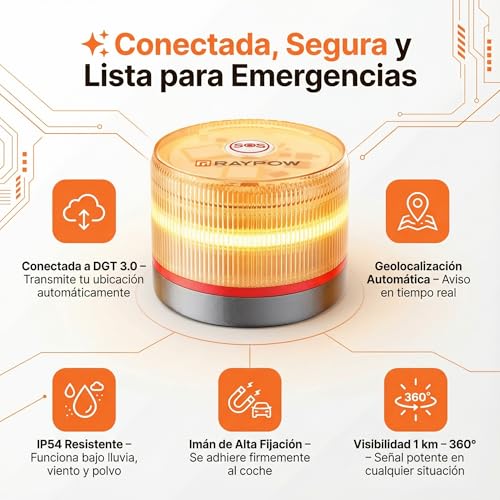 Miniatura 8 de Raypow Baliza V16 Homologada Dgt Con Geolocalización Iot Luz Emergencia Coche Visible 1 Km 360 Datos Incluidos Hasta 2038 Sustituto Oficial Triángulos Ip54 Resistente Agua Y Polvo Rp-V16