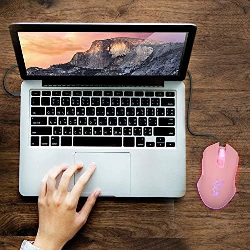 IULONEE Wired Gaming Mouse USB C Silent Click 7 Colors Backlit Optical Type C Game Mice Ergonomic Phone Mouse with 2400 DPI and 6 Buttons 4 Shooting for PC Computer Laptop Desktop Mac (Pink)