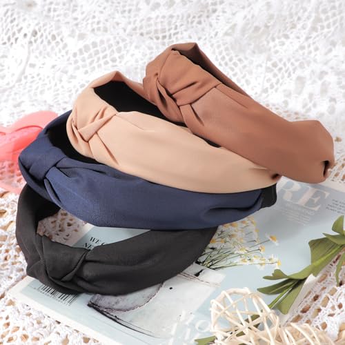 Image of DRESHOW 8 Pack Knotted Headbands for Women Wide Turban Headband Yoga Exercise Ribbing Hair Hoop Hair Bands Accessories