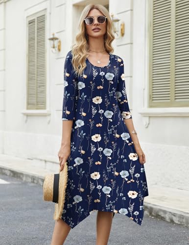 Image of Zeagoo Midi Dresses Women 2026 Dress 3 /4 Sleeve Casual Dresses with Pockets A Line Summer Beach Sundress