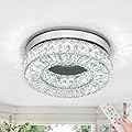 11.8” Crystal Ceiling Light Fixture, Modern Round Chandeliers Dimmable Flush Mount Ceiling Light, LED Small Chandelier for Hallway Bedroom Foyer Kitchen Bathroom