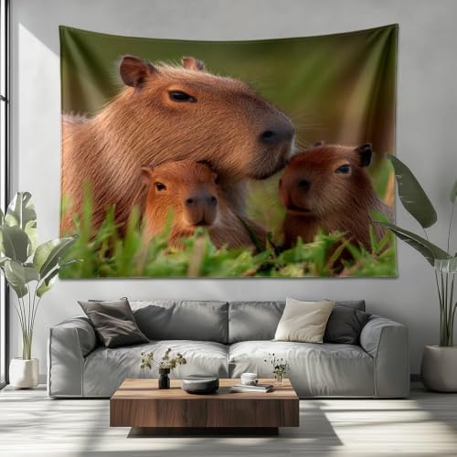 Tenture murale capybara tissu mural géant 250x200 cm décoration salon