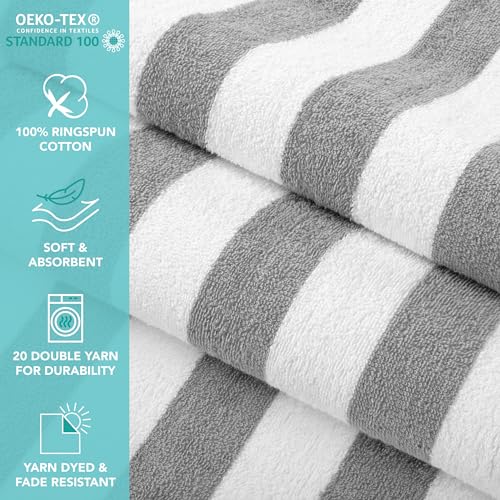 Arkwright California Cabana Stripe Beach Towel - Pack of 4, Large Soft Quick Dry 100% Cotton Terry Towels Set for Pool, Swim, and Hot Tub, Oversized 30 x 70 in, Grey by Arkwright LLC - Image 4