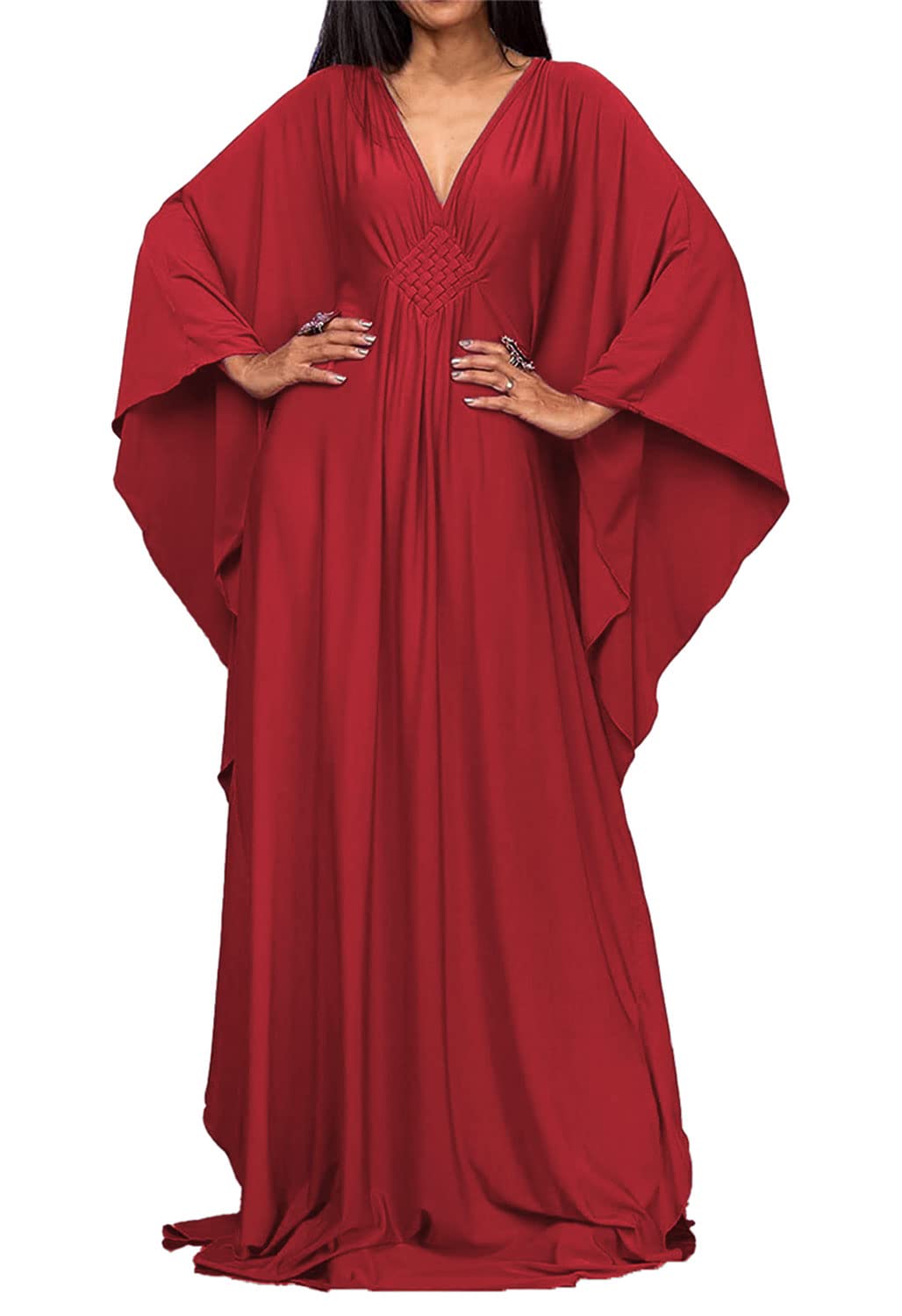 JFAN Caftan Vestido de Playa Mujer Largo Kaftan Vestidos Scollo a V Talla Grande Kimono de Verano Maxi Pareo para Mujer