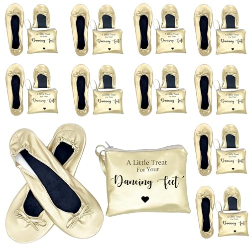 12 Pairs Wedding Foldable Flats for Wedding Guests Bridal Shower Supplies Bridesmaid Slippers Bulk Ballet Flats for Bridal Shower Party Women Dancing Shoes