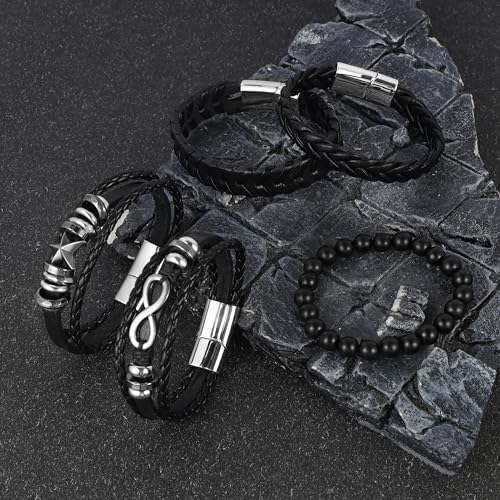 Bracelets en cuir tressé id&eacute;e cadeau style manchette punk rock tendance - 5