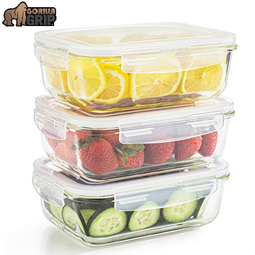 Gorilla Grip Original Premium Leakproof Glass Food Storage Canisters, 3 Pack 40 oz