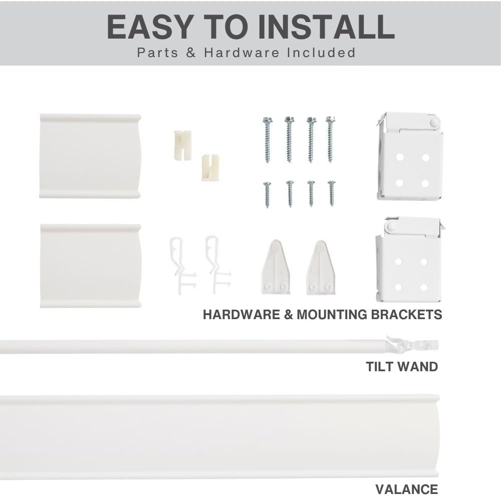 Size 35 x 60 Color White LOTUS & WINDOWARE Cordless Faux Wood Blinds, 35 Wide x 60 Long, Smooth, Snow White, 2 Inch Horizontal Blinds – for Living Room, Bedroom, Interior Door Windows