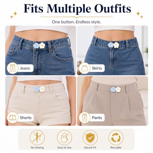 Image of YEKDA 4 Sets Butterfly Jean Buttons Waist Tightener for Loose Pants, No-Sew Adjustable Waist Buckle Clips, Detachable Decorative Jean Button Pins for Women's Jeans & Skirts (359 - Heart)