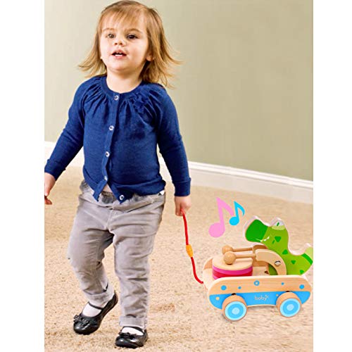 Wooden Baby Toys Car, Crocodile Beating Drum Pull Along Toddler Toy,Developmental Toy For 1 Year Old Girl Boy Birthday Gift #TOP4