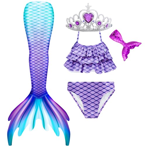 La Mejor Selección de Ropa de Escalada para Niña disponible en línea para comprar. 41 Traje de baño de sirena para natación, traje de baño de sirena, conjuntos de bikini de princesa, niñas y niños pequeños (sin monofin), Escala Azul Púrpura, 5-6 Años