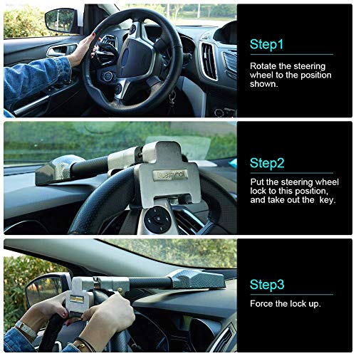 Blueshyhall Steering Wheel Lock with Alarm, Vehicle Anti-Theft Security Lock Universal for Car Truck SUV Van