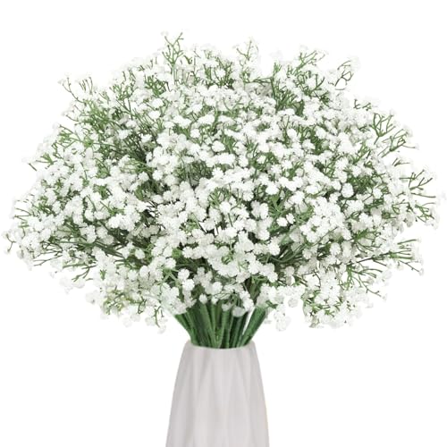 Woltoy 9 Stück Kunstblumen Wie Echt, Weiß Schleierkraut Künstlich, Füllmaterial Künstliche Blumen für Brautstrauß, Gestecke und Bastelbedarf