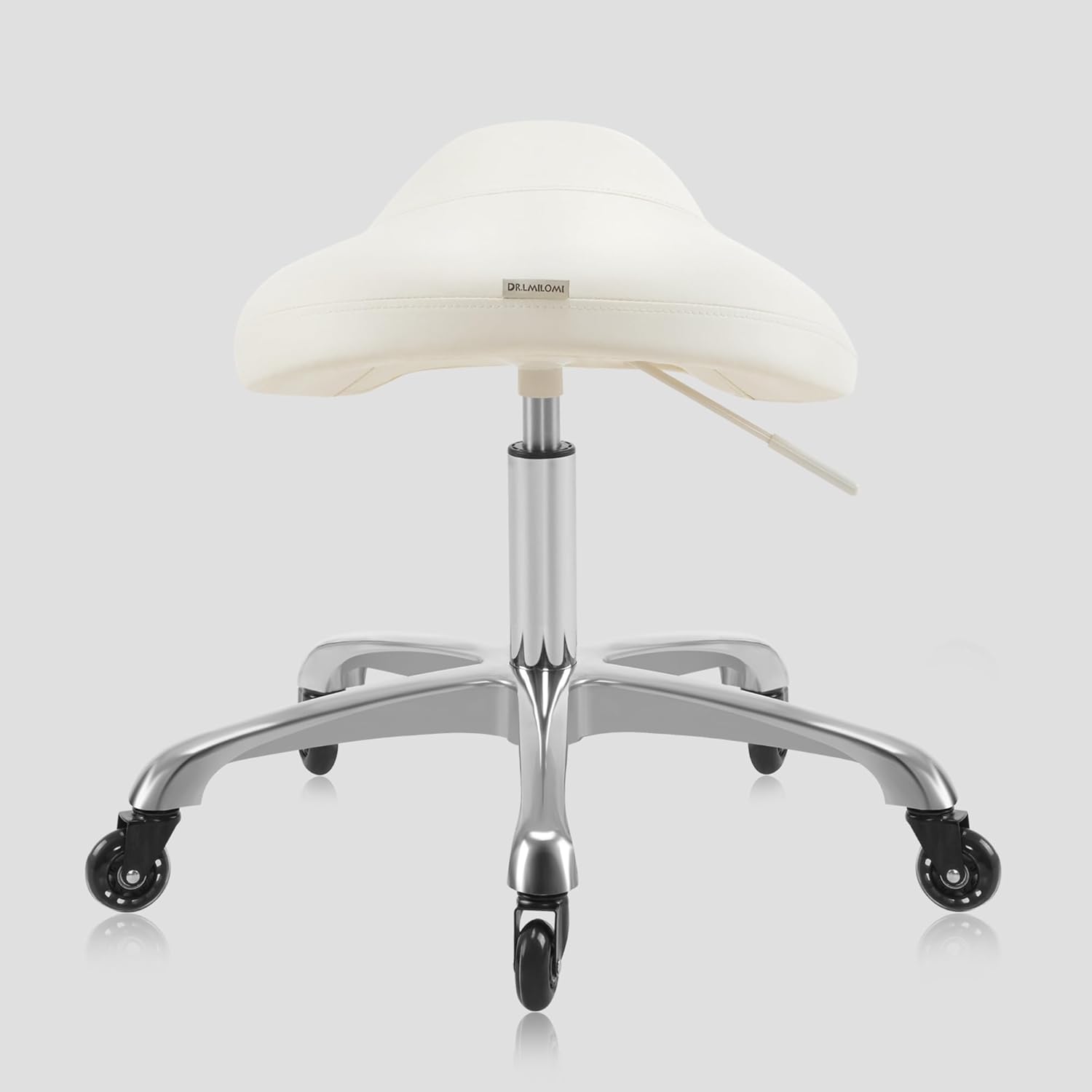 Heavy-Duty Ergonomic Pneumatic Swivel Rolling Saddle Stool with Extra Wide Seat for Hygienic Clinic Spa Massage Home and Office - 505 KIMO (Vanilla)