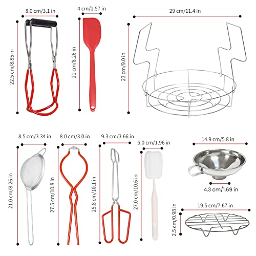 Canning Supplies Starter Kit,9 Pcs Canning Kit, Stainless Steel Canning Rack,Funnel,Jar Lifter,Kitchen Tongs,Jar Wrench, Silicone Scraper, Sponge Clean Brush, For Canning Mason Essential Tool #TOP6
