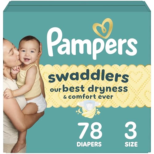 Image of Pampers Swaddlers Diapers, Size 3 (13-26 lbs), 78 Count, Absorbent, Keeps Baby Dry and Comfortable, Skin Safe Disposable Baby Diaper