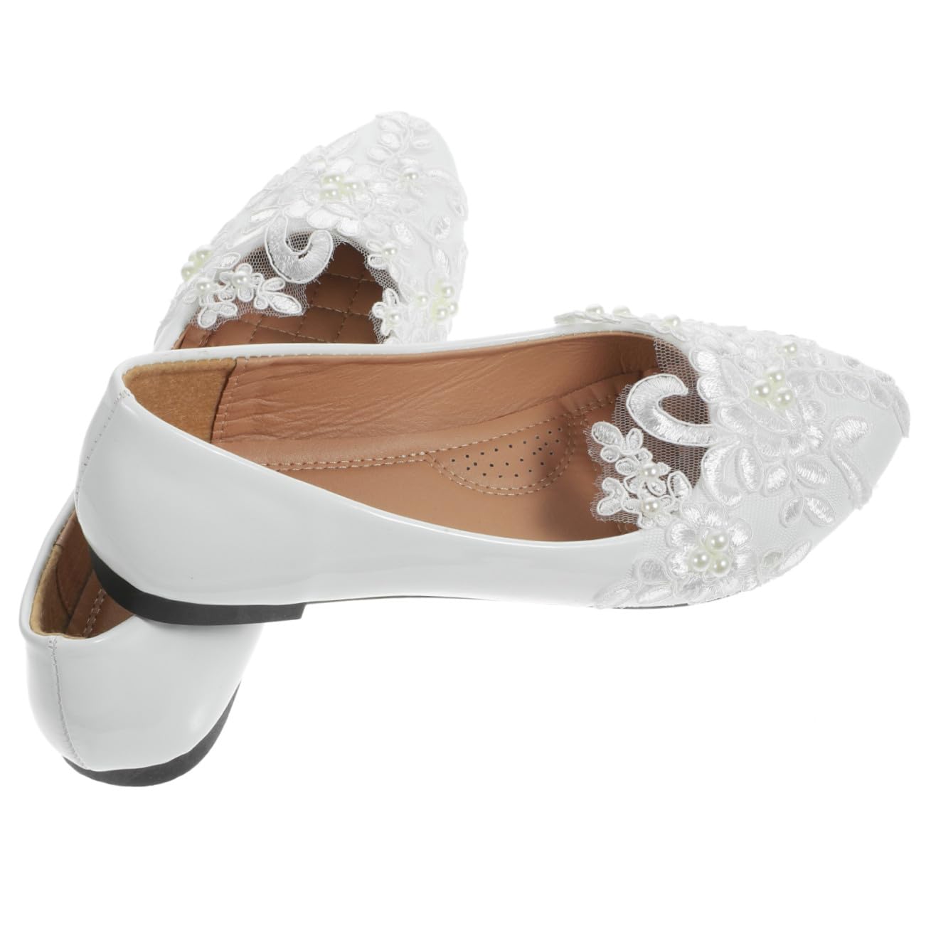 Holibanna Zapatos Blancos de Encaje de Novia Zapatos Planos de Boda para Mujer Zapatos Planos de Ballet de Encaje Sintético