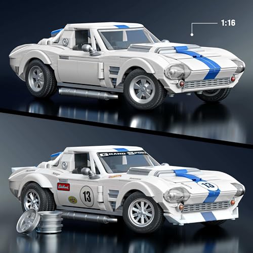 Image of Mattel Brick Shop Hot Wheels Elite Series Construction Kit, Corvette Grand Sport with 918 Pieces, Realistic Details and Individual Stickers, for Collectors and Children from 10 Years, JGR31