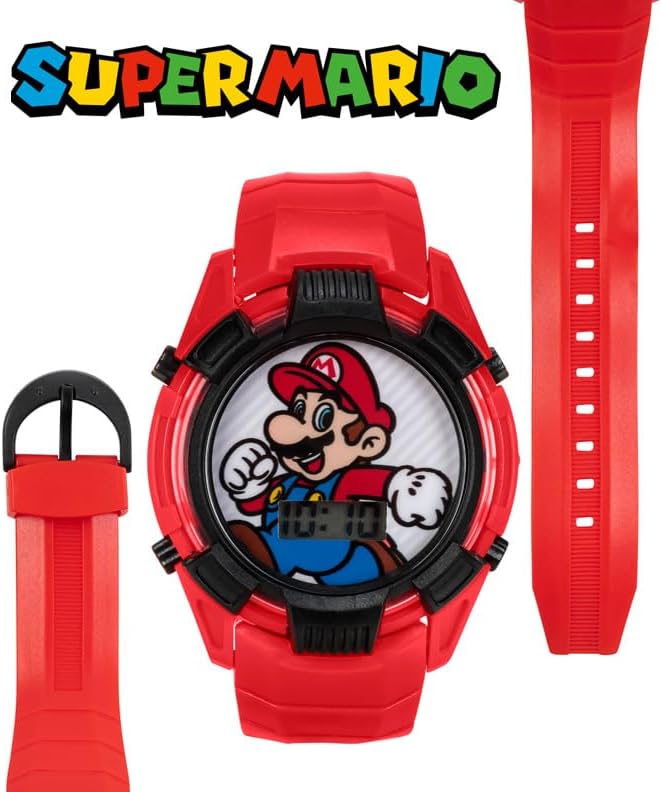 Super Mario Kids Red Digital Light-Up Watch with Colorful LCD Display, Iconic Mario Character Dial, Glossy Transparent Bezel, and Adjustable Strap – Fits Wrists 5.5" to 8" - Image 2