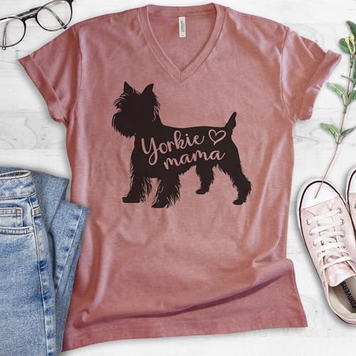 EVERTREE CLOTHING Yorkie Mama V-Neck T-Shirt, Unisex Women's Shirt, Yorkshire Terrier, Yorkie Owner Best Dog Mama Gift2