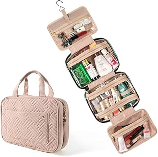 Hanging Travel Toiletry Bag, Large Cosmetic Organizer Bag Portable Make up Wash Bag with 4 compartments 1 Sturdy Hook for Women, Men, Girls, Business Trip (Pink)